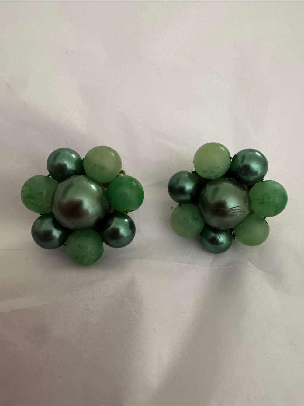 Green Cluster Vintage  Statement Clip-On Earrings - Women Jewelry